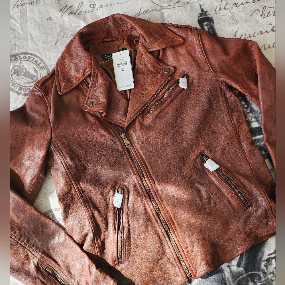 NWT Lauren by Ralph Lauren Sequoia Moto Zipper Jacket $495 MSRP